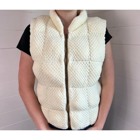 Pronto Vintage Knit Sweater Quilted Puffer Vest Women's size Medium Off White - Picture 1 of 10